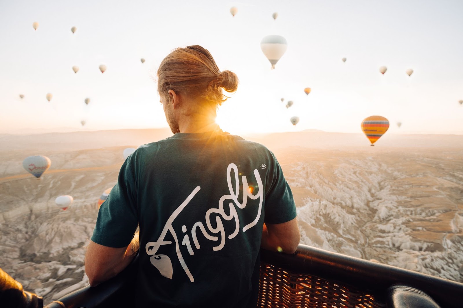 A guy enjoying his Tinggly experience gift - a hot air balloon ride