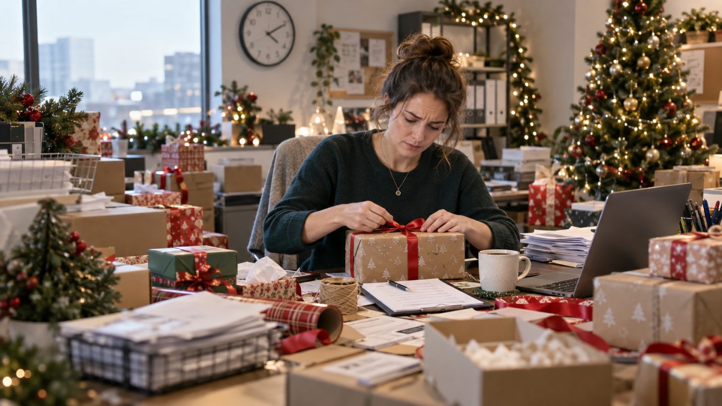HR employee packing christmas gifts for employees
